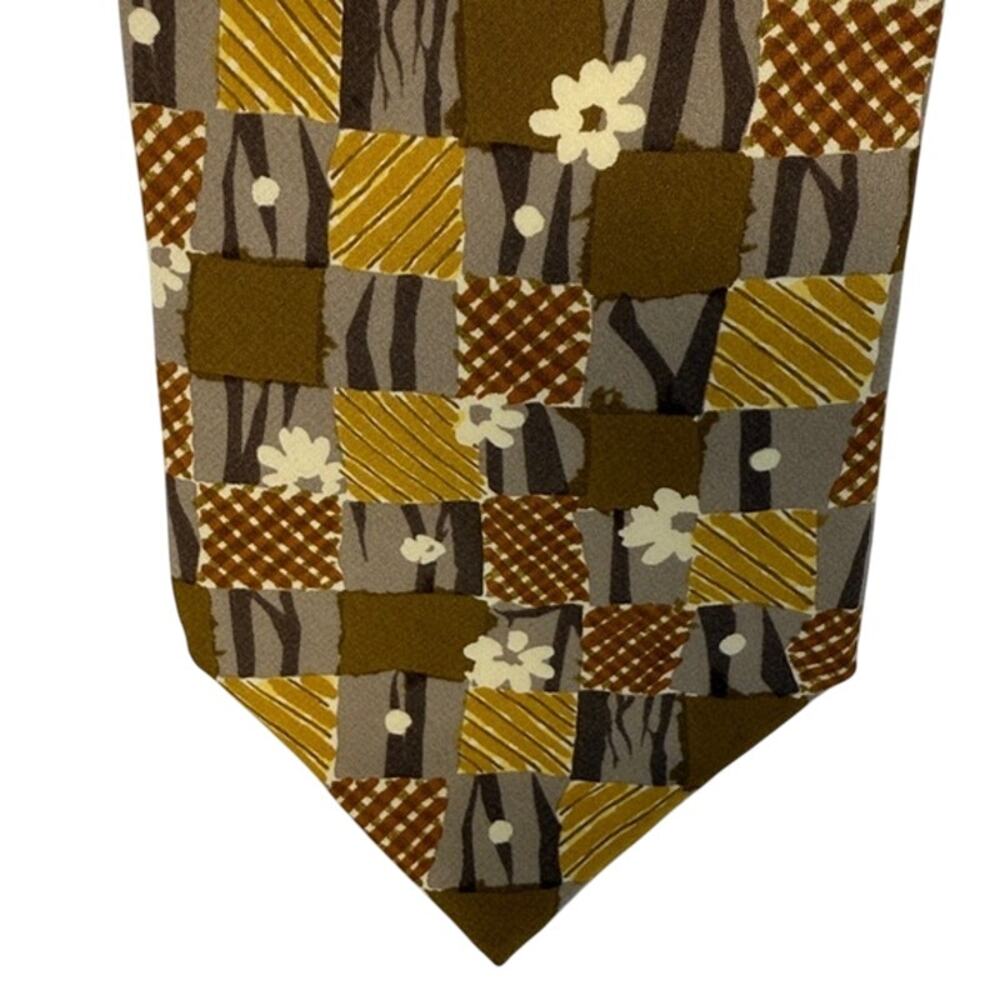Men's UNGARO Paris Gold Brown Cream Floral Geometric Design 100% Silk Neck Tie